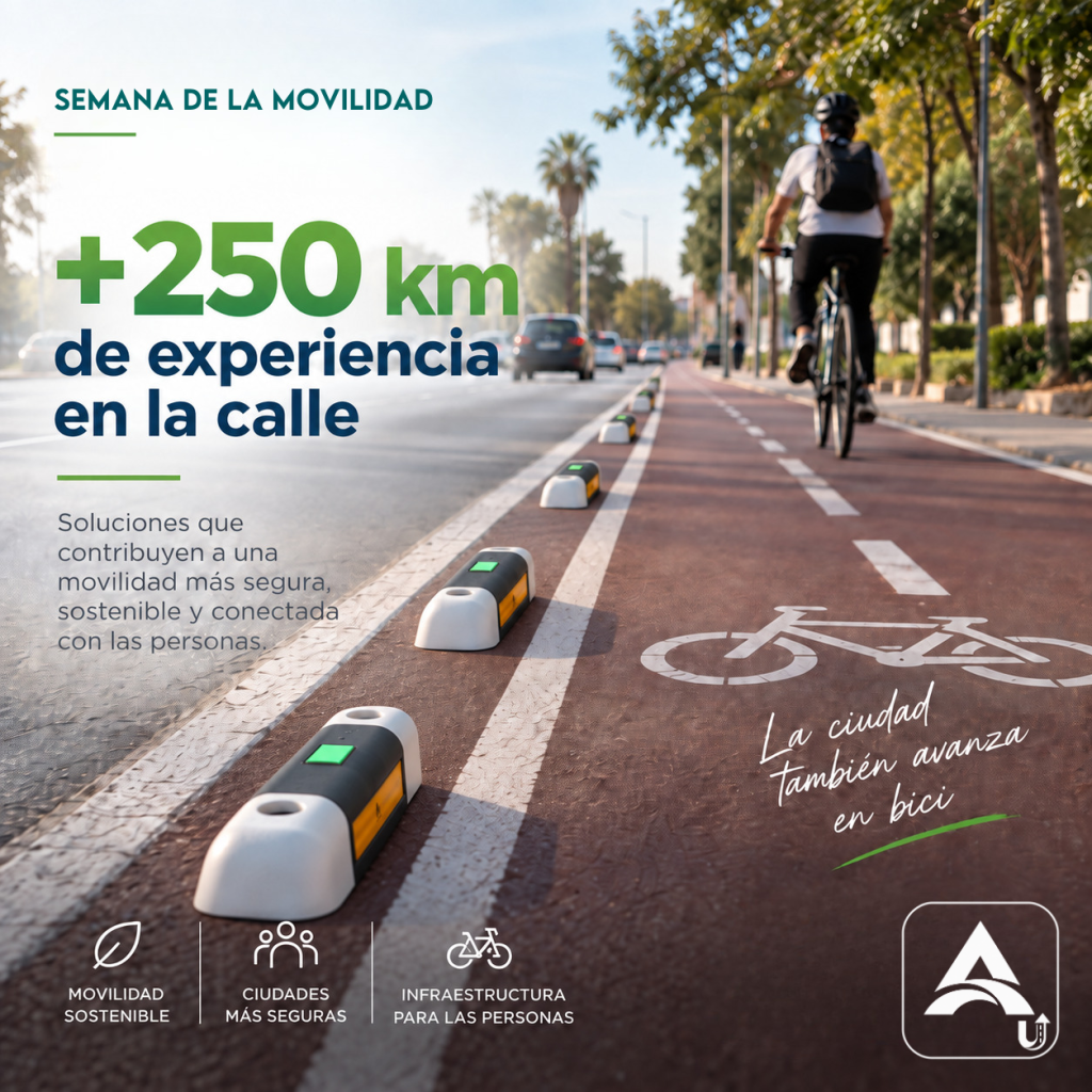 Separador de carril bici fotoluminiscente CicloLux instalado en carril bici